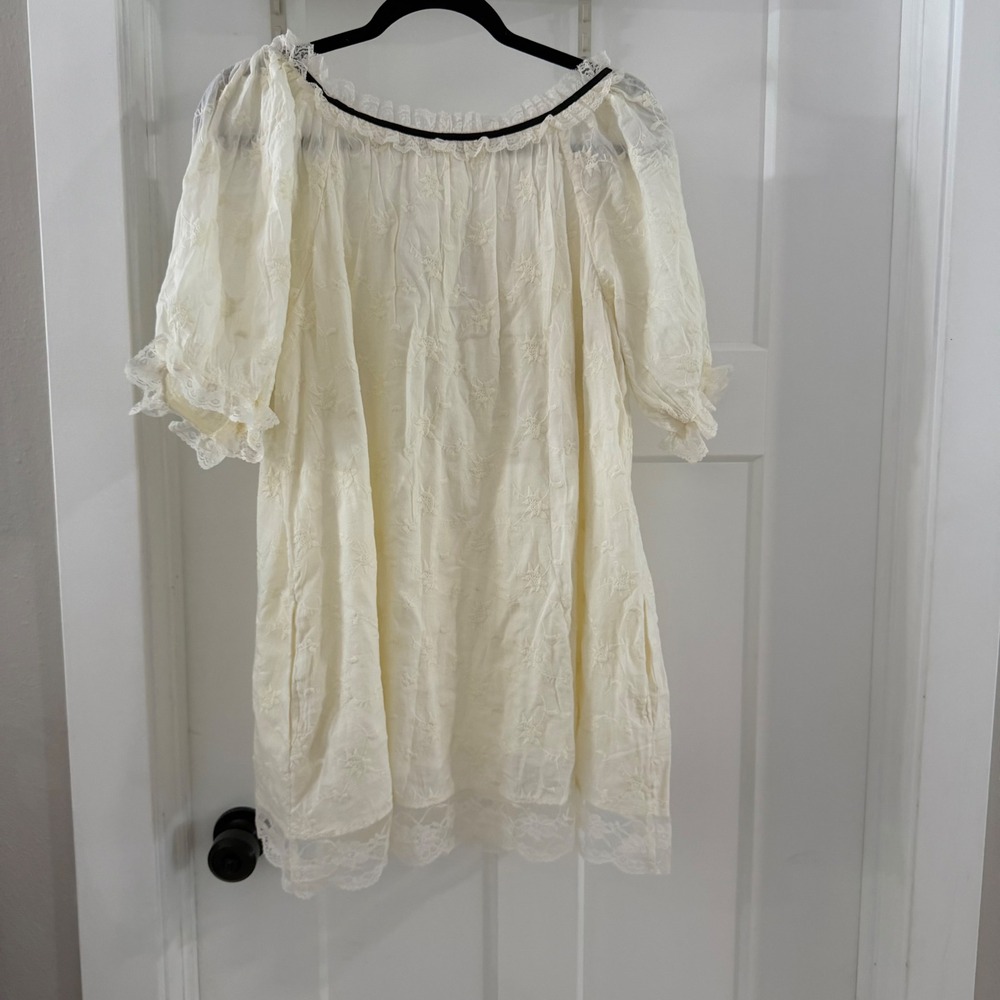 Free People Juno Embroidered Baby Doll Mini Dress Ivory Black S Coquette Boho - Picture 6 of 8